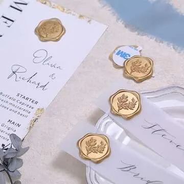 UNIQOOO Wax Seal Stickers - Eucalyptus Wedding Invitation Envelope Seal Stickers, 50 Pcs Self- Adhesive Prosecco Metallic Light Gold Stickers, Perfect for Invitation, Christmas, Gift Wrapping