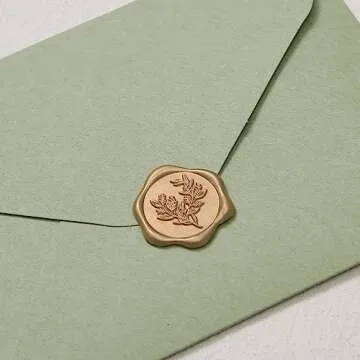 UNIQOOO Wax Seal Stickers - Eucalyptus Wedding Invitation Envelope Seal Stickers, 50 Pcs Self- Adhesive Prosecco Metallic Light Gold Stickers, Perfect for Invitation, Christmas, Gift Wrapping