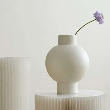 Classic Lantern Flower Vase, Round Spherical Large Capacity, 9" × 7" (Matte Crème)