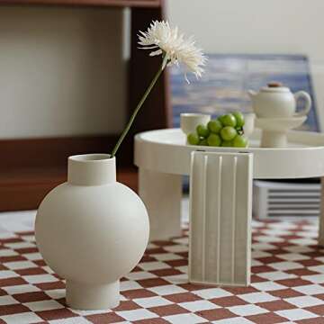 Classic Lantern Flower Vase, Round Spherical Large Capacity, 9" × 7" (Matte Crème)