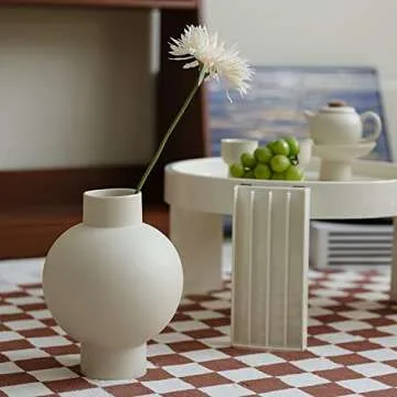 Classic Lantern Flower Vase, Round Spherical Large Capacity, 9" × 7" (Matte Crème)