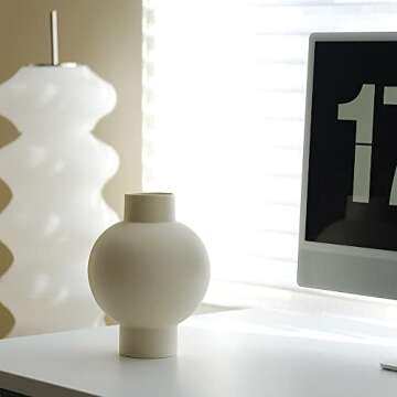 Classic Lantern Flower Vase, Round Spherical Large Capacity, 9" × 7" (Matte Crème)