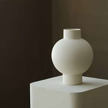 Classic Lantern Flower Vase, Round Spherical Large Capacity, 9" × 7" (Matte Crème)