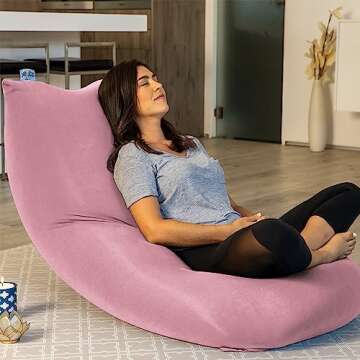 Yogibo Short Bean Bag Lounger Chair for Adults, Kids and Teens with Filling, Soft, Plush, Comfy, Sensory Lounge Beanbag Loveseat, Washable Cover, Flamingo