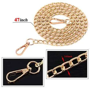 Swpeet 3Pcs Luxury Fashion 47 Inche Replacement Flat Chain Strap with Buckles Set, Perfect for DIY M...