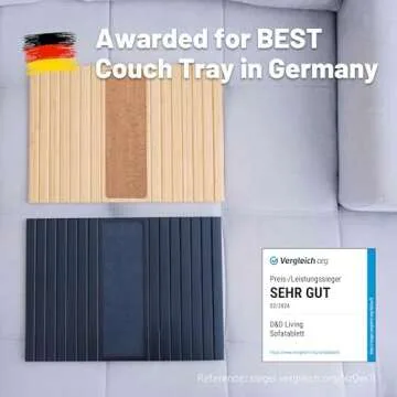 D&D Living® Sofa Tray - Flexible Couch Armrest Organizer with Anti-Slip Cork Pad | Sofa Tray with 18.5x13.4 inches, Sustainable Natural Large Bamboo