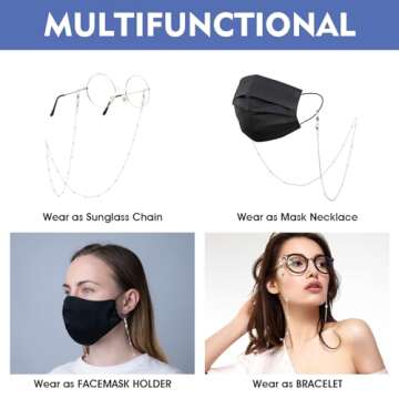 WLLHYF Eyeglass Chains Women Beaded Cute Glass Cord Frames Lanyard String Necklace Stylish Sunglasses Strap Prevent Loss (silver pearl)