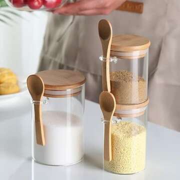 Airtight Glass Jars With Bamboo Lids And Spoons, 17oz Glass Canisters With Lid For Spice Beans Tea, ...
