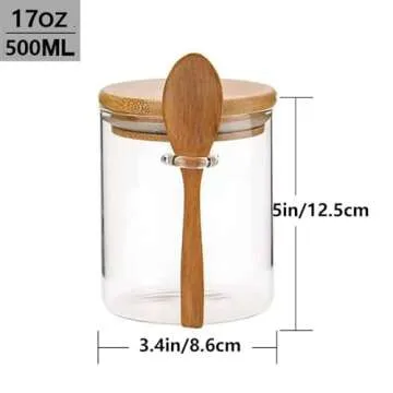 Airtight Glass Jars With Bamboo Lids And Spoons, 17oz Glass Canisters With Lid For Spice Beans Tea, Sealed Sugar Container, Glass Coffee Containers, Food Jars Canisters, Kitchen Accessories (1)