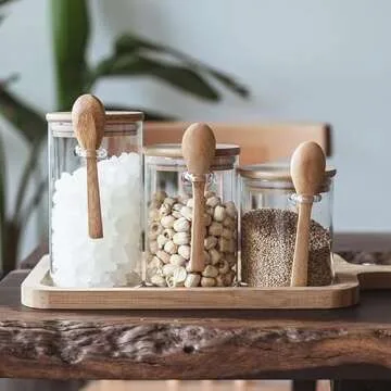 Airtight Glass Jars With Bamboo Lids And Spoons, 17oz Glass Canisters With Lid For Spice Beans Tea, Sealed Sugar Container, Glass Coffee Containers, Food Jars Canisters, Kitchen Accessories (1)