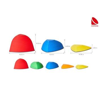 GONGE Hilltops - The Original Non-Slip Stepping Stones for Kids - Balance, Coordination, Motor Skills - Vibrant Colors - Set of 5