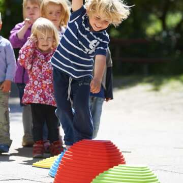 GONGE Hilltops - The Original Non-Slip Stepping Stones for Kids - Balance, Coordination, Motor Skills - Vibrant Colors - Set of 5