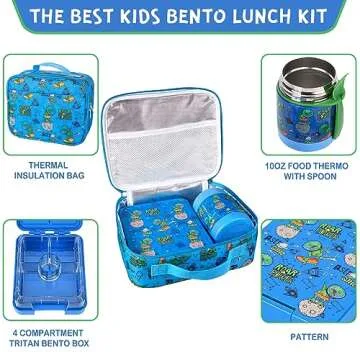 Pawtong Bento Lunch Box Set With 10oz Soup Thermo, Leak-proof Lunch Containers with 4 Compartment, K...
