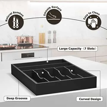 WUSHIZHUHUN Utensil Organizer Silverware Drawer Organizer - 7 Slots Bamboo Silverware Tray For Kitch...