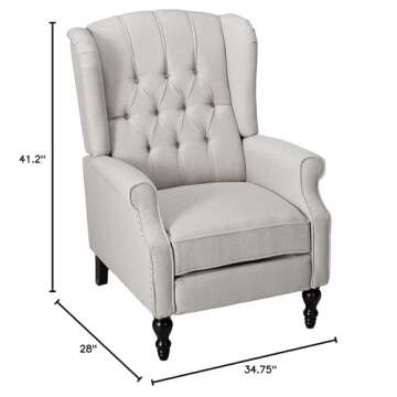 Christopher Knight Home Walter Fabric Recliner, Light Grey Dimensions: 34.75”D x 28.00”W x 41.25”H