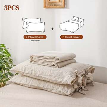 Simple&Opulence 100% Linen Duvet Cover Set, 3 Pieces Belgian Flax Breathable Bedding, King Size 104''x92'' (1 Comforter Cover+2 Pillowshams) with Tie Closure Style,Linen