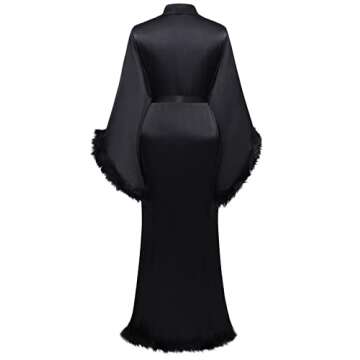 PRODESIGN Satin Robe for Women – Fluffy Fur Seam Long Bath Robe with Collar Bridesmaid Loungewear ...