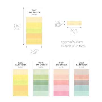 Monolike Wow Bar Sticker Grid C Set - Mini Size Cute Stickers, Square Stickers