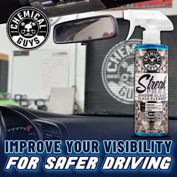 Chemical Guys CLD30016 Streak Free Glass & Window Cleaner (Works on Glass, Windows, Mirrors, Navigation Screens & More; Car, Truck, SUV and Home Use), Ammonia Free & Safe on Tinted Windows, 16 fl oz