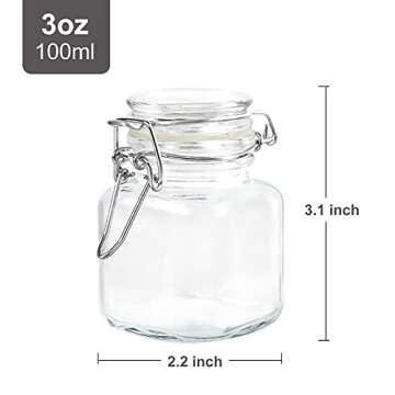 3 OZ Small Glass Jars with Lids, 12 PACK Glass Spice Jars with Airtight Lids, Small Glass Storage Jars with Leak Proof Rubber Gasket for Spice,Seasoning, Included Labels, Pens, Brush