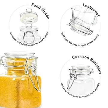 3 OZ Small Glass Jars with Lids, 12 PACK Glass Spice Jars with Airtight Lids, Small Glass Storage Jars with Leak Proof Rubber Gasket for Spice,Seasoning, Included Labels, Pens, Brush