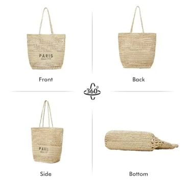OWGSEE Straw Bag for Women Summer Trendy Foldable Mesh Crochet Tote Bag Straw Beach Purses and Handbags for Vacation (Blue)