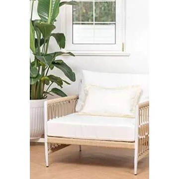 Hofdeco Premium Coastal Patio Indoor Outdoor Lumbar Pillow Cover Only, 12"x20" Water Resistant for Backyard, Couch, Solid White Fringe