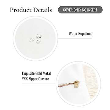 Hofdeco Premium Coastal Patio Indoor Outdoor Lumbar Pillow Cover Only, 12"x20" Water Resistant for Backyard, Couch, Solid White Fringe