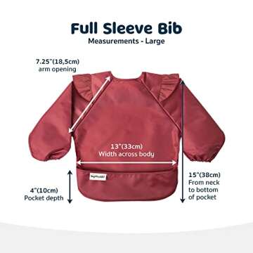Tiny Twinkle Mess Proof Baby Bib, Cute Full Sleeve Bib Outfit, Waterproof Bibs for Toddlers, Machine Washable, Tug Proof Closure, Baby Smock for Eating, Long Sleeved (Burgundy, Large 2-4 Years)