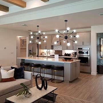 CWarmozy Matte Black Sputnik Chandelier 12 Lights Adjustable Modern Chandelier for Dining Room Vintage Industrial Ceiling Lighting Fixtures for Kitchen Island Hallway Bedroom