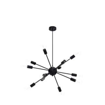 CWarmozy Matte Black Sputnik Chandelier 12 Lights Adjustable Modern Chandelier for Dining Room Vintage Industrial Ceiling Lighting Fixtures for Kitchen Island Hallway Bedroom