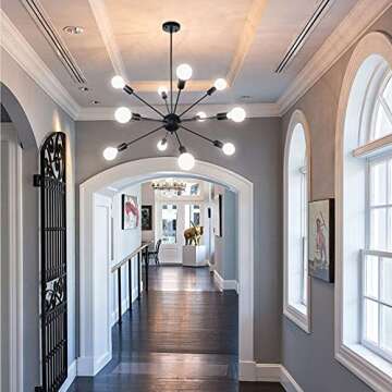 CWarmozy Matte Black Sputnik Chandelier 12 Lights Adjustable Modern Chandelier for Dining Room Vintage Industrial Ceiling Lighting Fixtures for Kitchen Island Hallway Bedroom