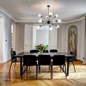 CWarmozy Matte Black Sputnik Chandelier 12 Lights Adjustable Modern Chandelier for Dining Room Vintage Industrial Ceiling Lighting Fixtures for Kitchen Island Hallway Bedroom