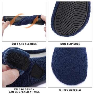 Heiiwarm Boys Toddler Girls Slippers Barefoot House Shoes Winter Warm House Slippers Cozy Lightweight Non-Slip Bedroom Indoor Socks Navy Toddler 10-11