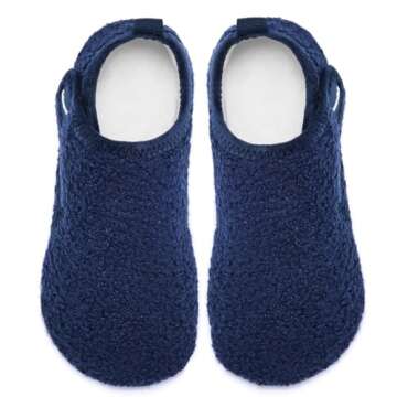 Heiiwarm Boys Toddler Girls Slippers Barefoot House Shoes Winter Warm House Slippers Cozy Lightweight Non-Slip Bedroom Indoor Socks Navy Toddler 10-11