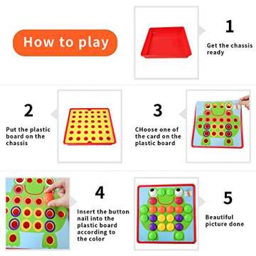 58Pcs Button Art Toys for Toddlers,Include 12Pictures and 46 Buttons with Box,Color Matching Mosaic Pegboard Early Learning Educational Toys for 3 4 Year Old Boys and Girls