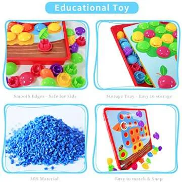 58Pcs Button Art Toys for Toddlers,Include 12Pictures and 46 Buttons with Box,Color Matching Mosaic Pegboard Early Learning Educational Toys for 3 4 Year Old Boys and Girls