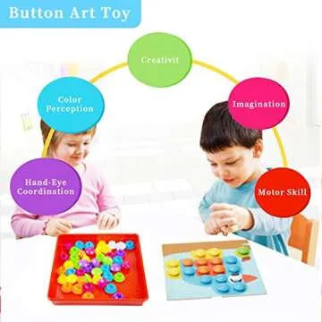 58Pcs Button Art Toys for Toddlers,Include 12Pictures and 46 Buttons with Box,Color Matching Mosaic Pegboard Early Learning Educational Toys for 3 4 Year Old Boys and Girls
