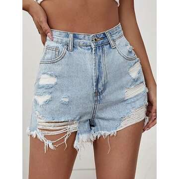 Floerns High Waisted Distressed Denim Shorts for Women