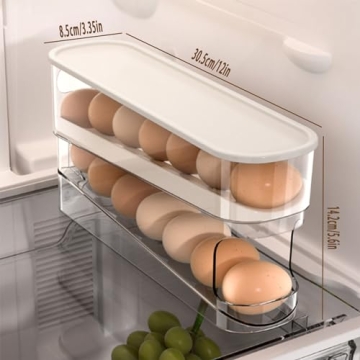Compact Auto Rolling Fridge Egg Organizer for Efficient Storage
