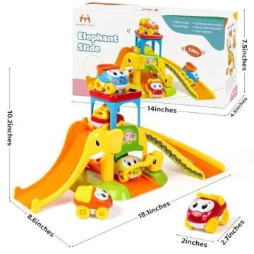 Marstone Toddler Toys for 1 2 Year Old Boys and Girls Gifts, Educational Elephant Slide with 4 Animal Cars Toys for Baby 12-18 Months, First Birthday Present Learning Push Truck Track Ages 1-2