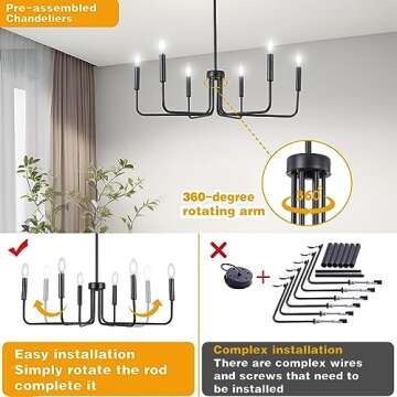 YICILOVE Black Farmhouse Chandelier: Stylish 6-Light Fixture