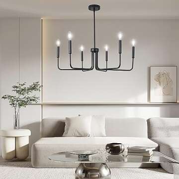 YICILOVE Black Farmhouse Chandelier: Stylish 6-Light Fixture