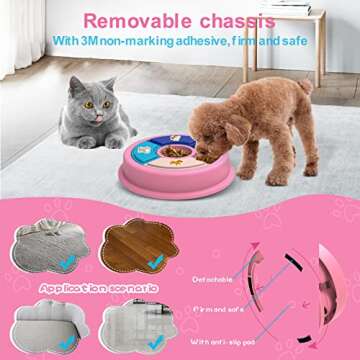Wridaba Interactive Cat Treat Puzzle, Puzzle Feeders for Cats, Slow Feeders and Treat Dispensing Toy, Cat Stimulation Toy for Kitten Training Perfect (Pink Puzzle Plate+Dispenser Ball+Led Ball)