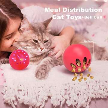 Wridaba Interactive Cat Treat Puzzle, Puzzle Feeders for Cats, Slow Feeders and Treat Dispensing Toy, Cat Stimulation Toy for Kitten Training Perfect (Pink Puzzle Plate+Dispenser Ball+Led Ball)