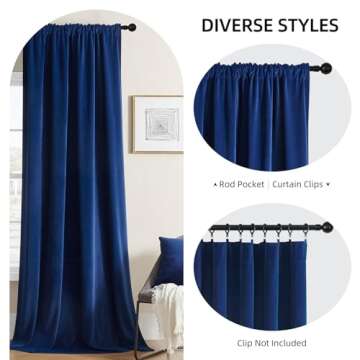 Joydeco Blue Velvet Curtains 108 inch Length 2 Panels Burg Set - Luxury Rod Pocket Thermal Insulated...