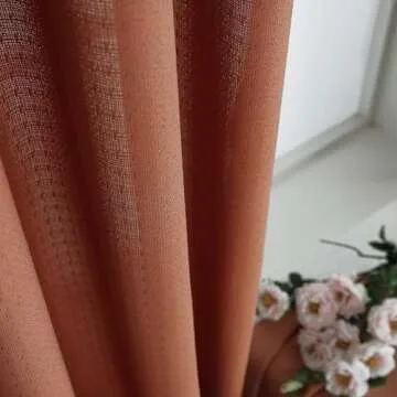 KOUFALL Terracotta Rust Colored Boho Curtains for Living Room Bedroom 84 Inches Long Grommet Faux Linen Light Filtering Semi Sheer Drapes 84 Inch Length 2 Panels Set 7FT