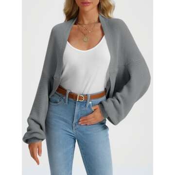 LILLUSORY Bolero Shrug Cropped Cardigan Sweater Fall Batwing Cute Casual Y2k Going Out Long Sleeve Open Front Knitted Sweaters 2025 LightGrey S