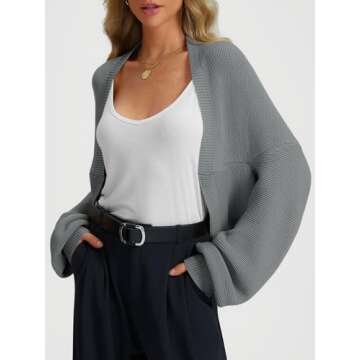 LILLUSORY Bolero Shrug Cropped Cardigan Sweater Fall Batwing Cute Casual Y2k Going Out Long Sleeve Open Front Knitted Sweaters 2025 LightGrey S