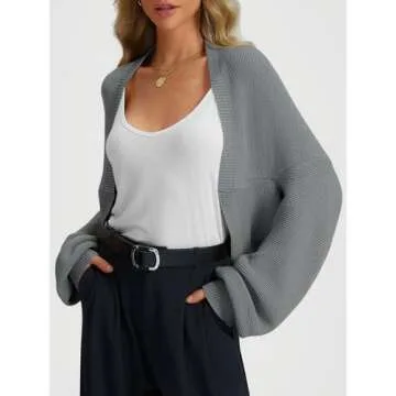 LILLUSORY Bolero Shrug Cropped Cardigan Sweater Fall Batwing Cute Casual Y2k Going Out Long Sleeve Open Front Knitted Sweaters 2025 LightGrey S